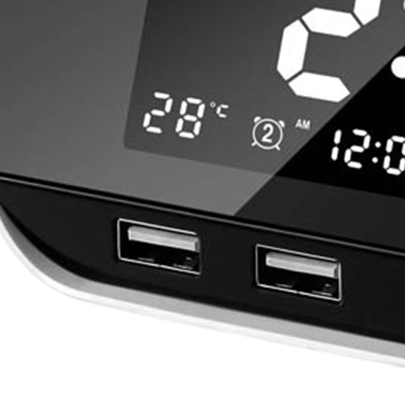 Desktop Alarm Clock with Speaker FM Function Dual USB Port LED Display White