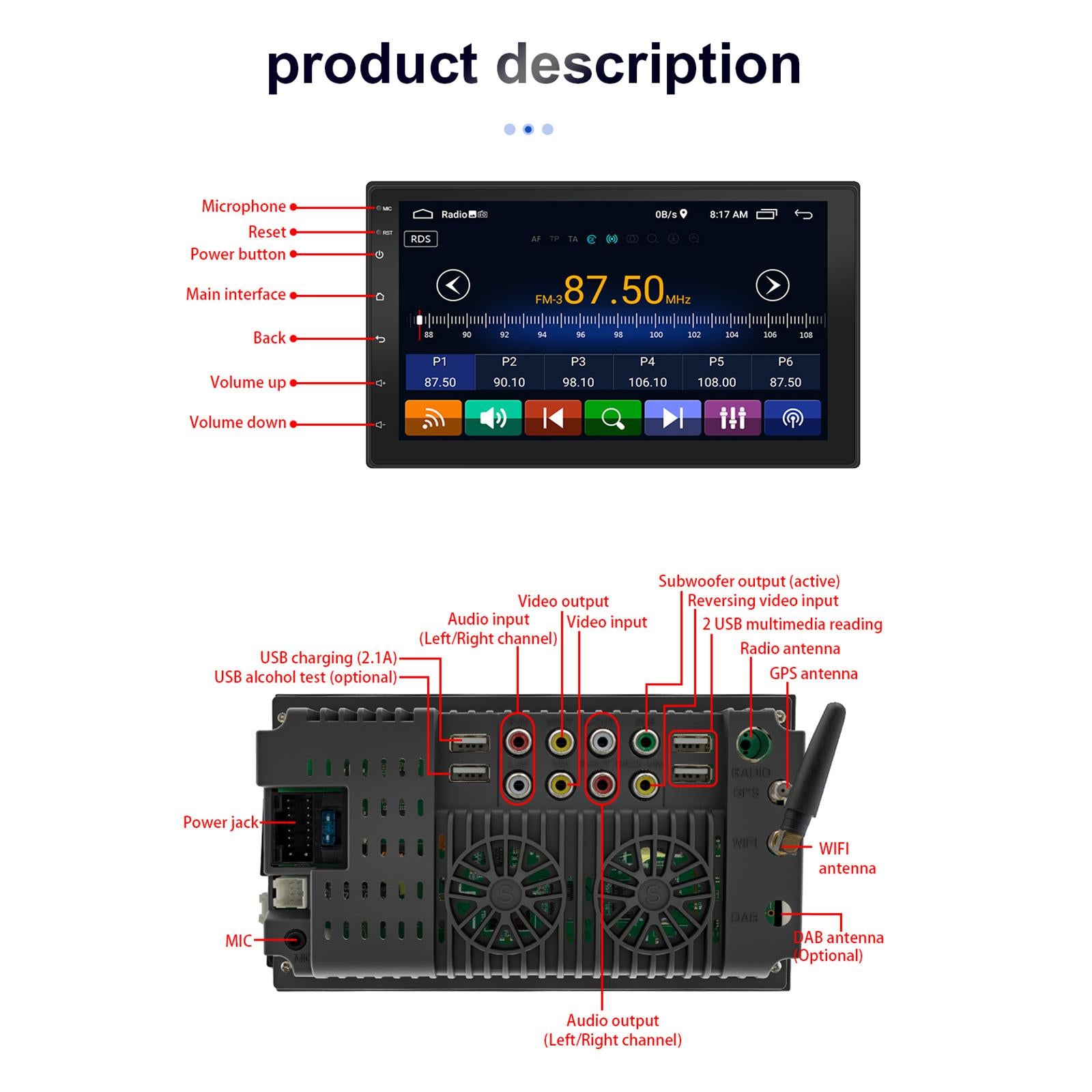 7inch Car Stereo Player GPS Navigation MP5 MP3 Player