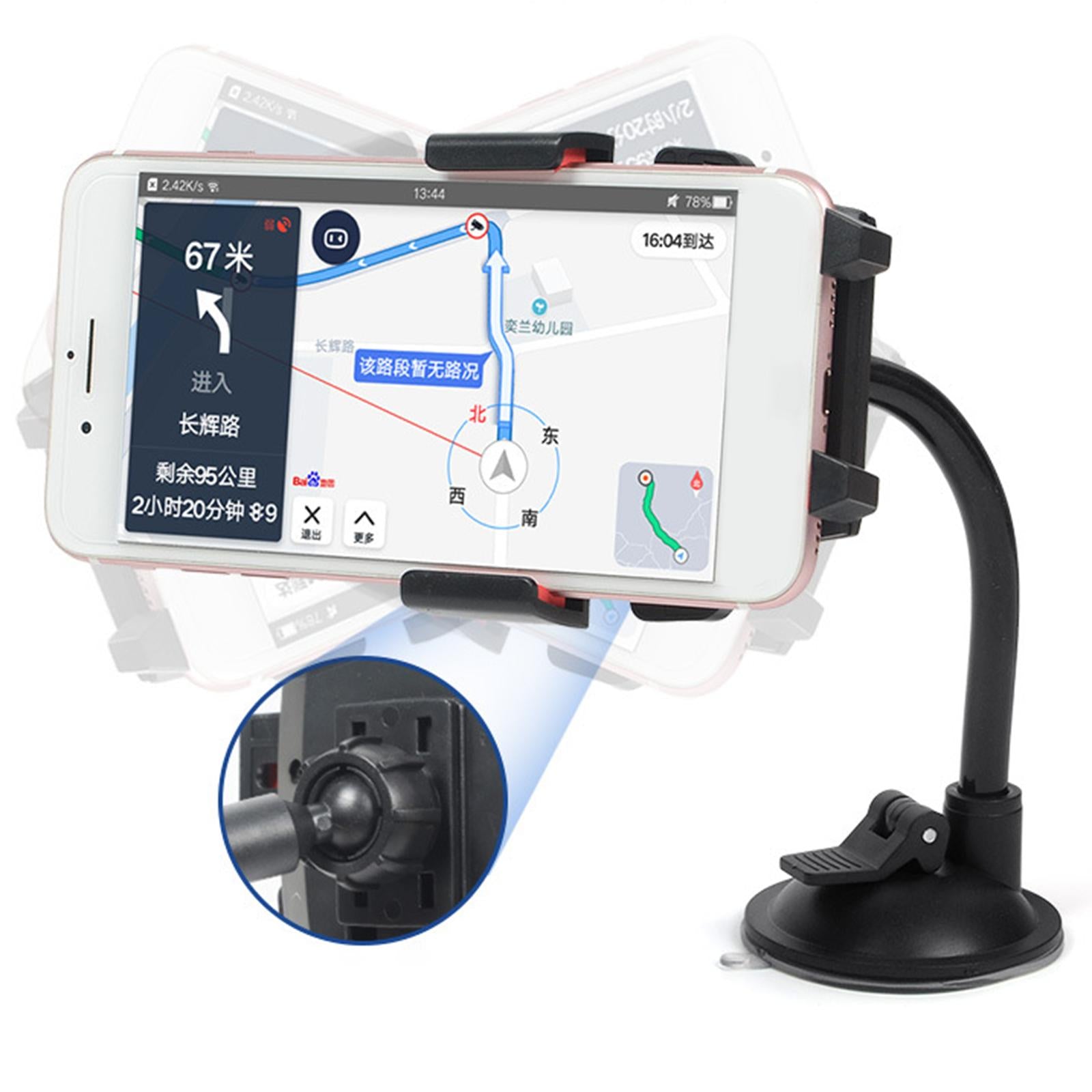 Car Windshield Window Phone Mount Suction Cup Long Arm One-Button Red