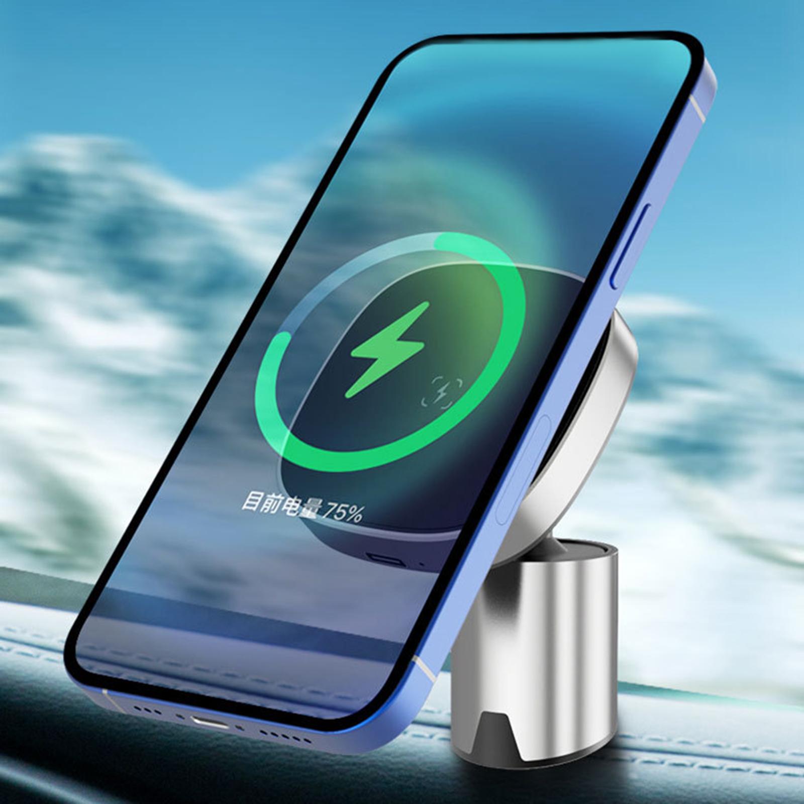 Car Phone Holder Magnetic Charge 360 Degree Rotating for Phone 12 Gray
