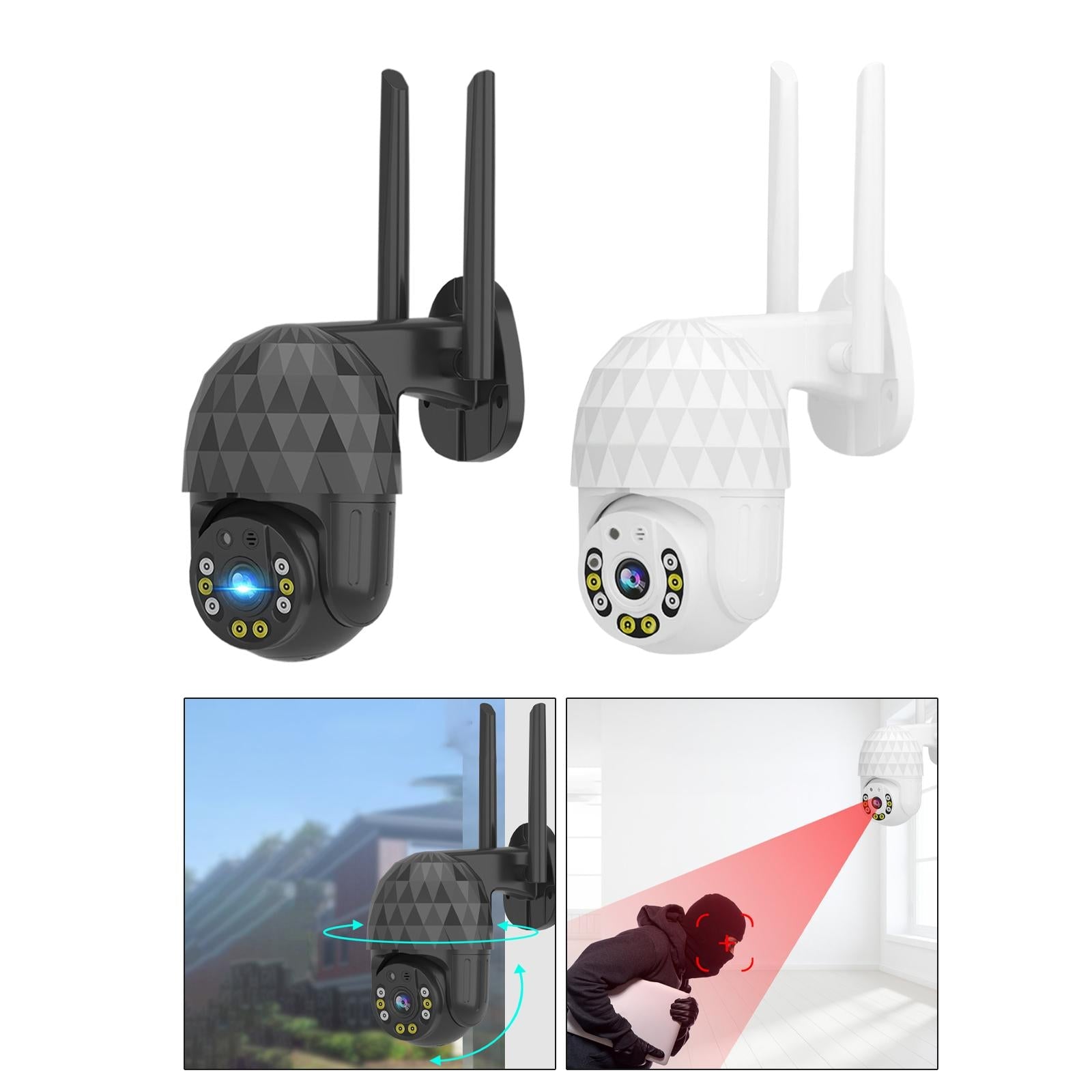2MP WiFi IP Camera 1920x720 HD Waterproof Motion Detection for Home Black