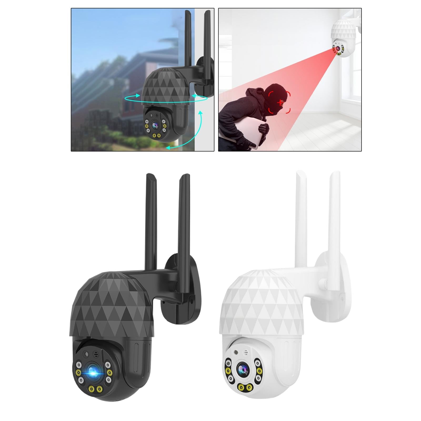 2MP WiFi IP Camera 1920x720 HD Waterproof Motion Detection for Home Black