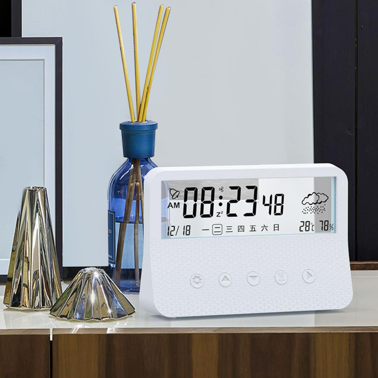 Alarm Clock Thermometer Hygrometer Snooze Humidity for Bedroom Outdoor White