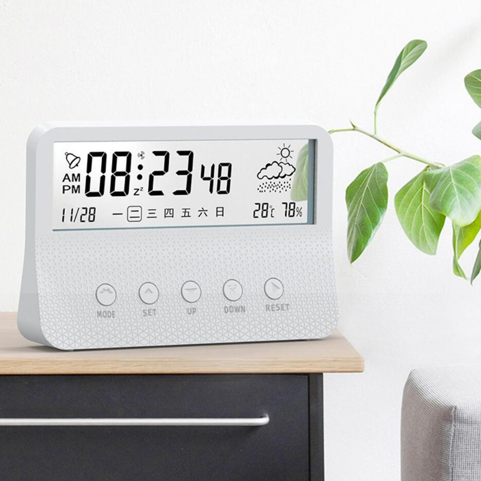 Alarm Clock Thermometer Hygrometer Snooze Humidity for Bedroom Outdoor White