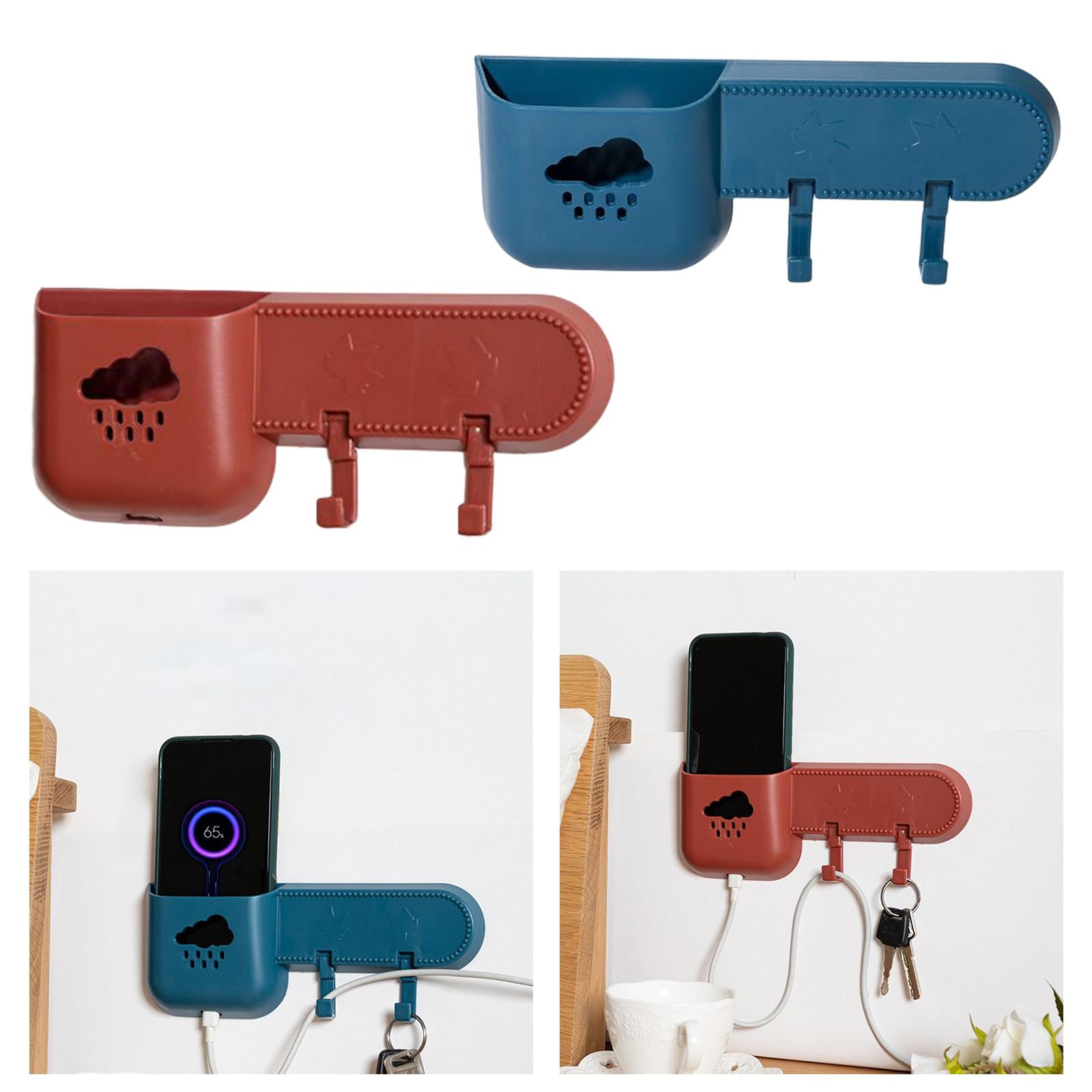 Adhesive Wall Mounted Storage Box Phone Plug Holder Bathroom Punch Free Red