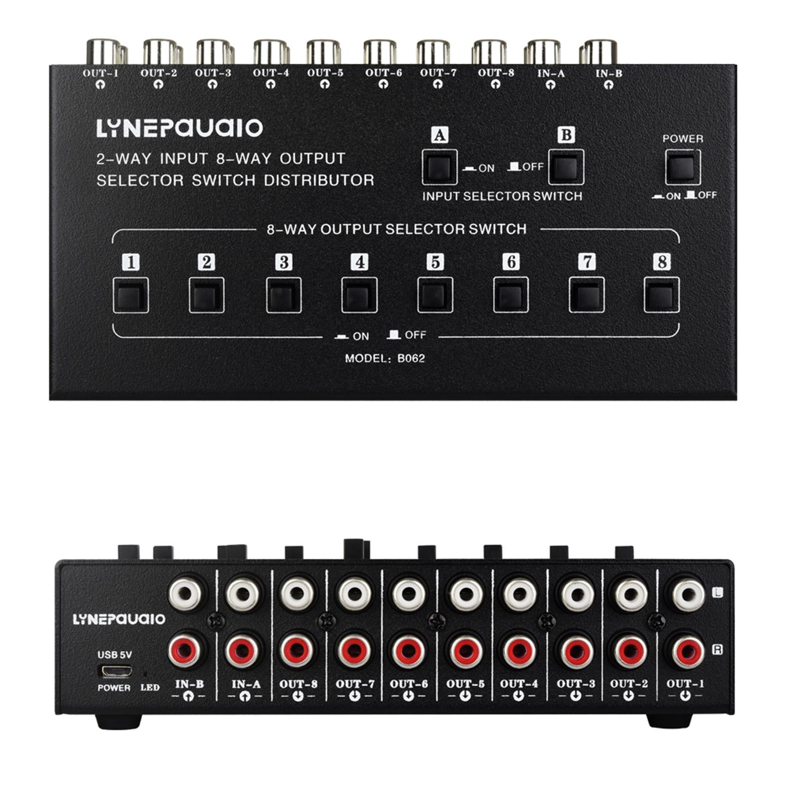 2 in 8 Out Video Audio Switch Switcher DC 5V Splitter DIY DVD DVR Cable Box