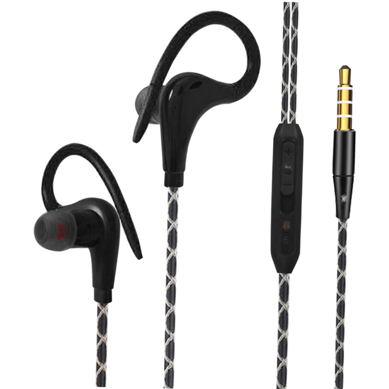 3xSports Wired Earbuds 3.5mm Jack with Over Ear Hook for Jogging Gym Black