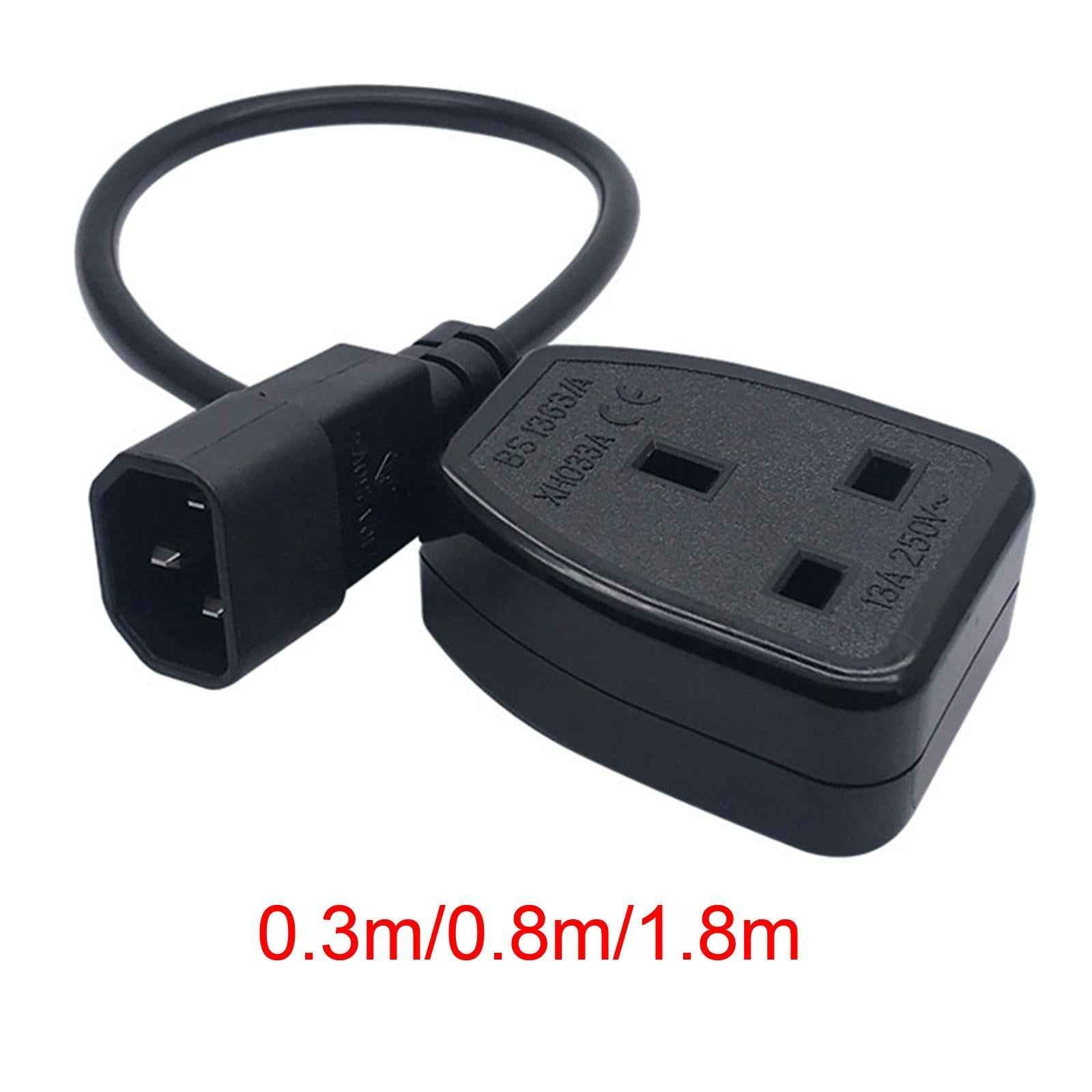 IEC320-C14 Male uk Female Power Extension Cable Black 3Pin for Ups Pdu 30cm