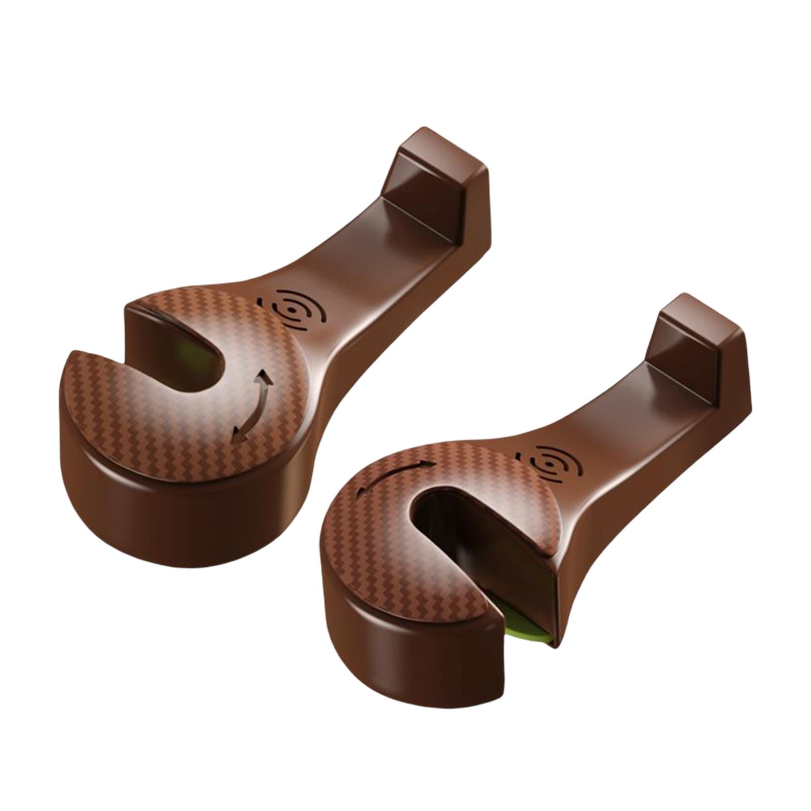2 Pieces Universal Car Headrest Hooks Organizer for Purse Umbrellas Handbag Brown
