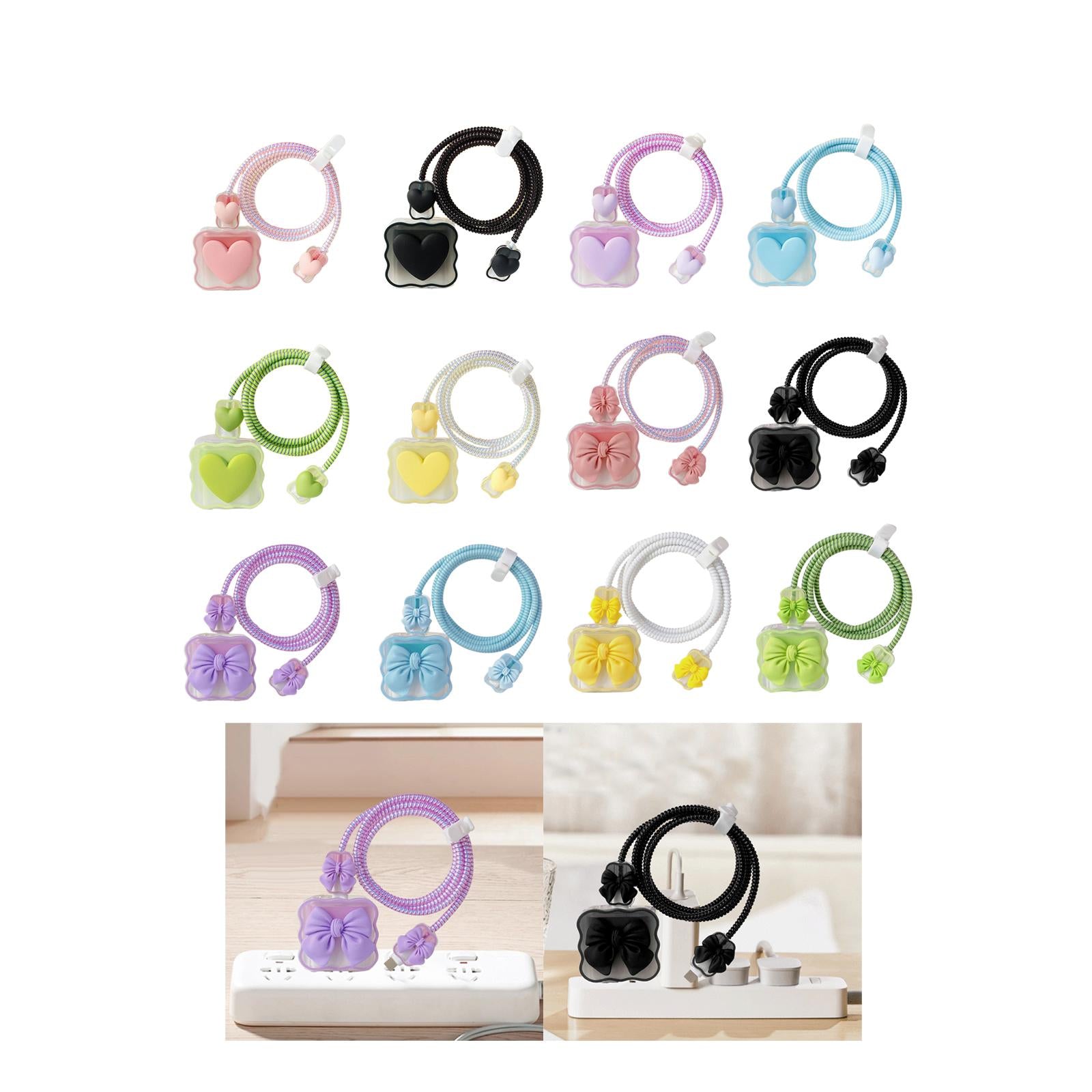 4xChargers Cable Protective Cover 4in1 3D Protective Case for Cell Phone Phone Love Pink