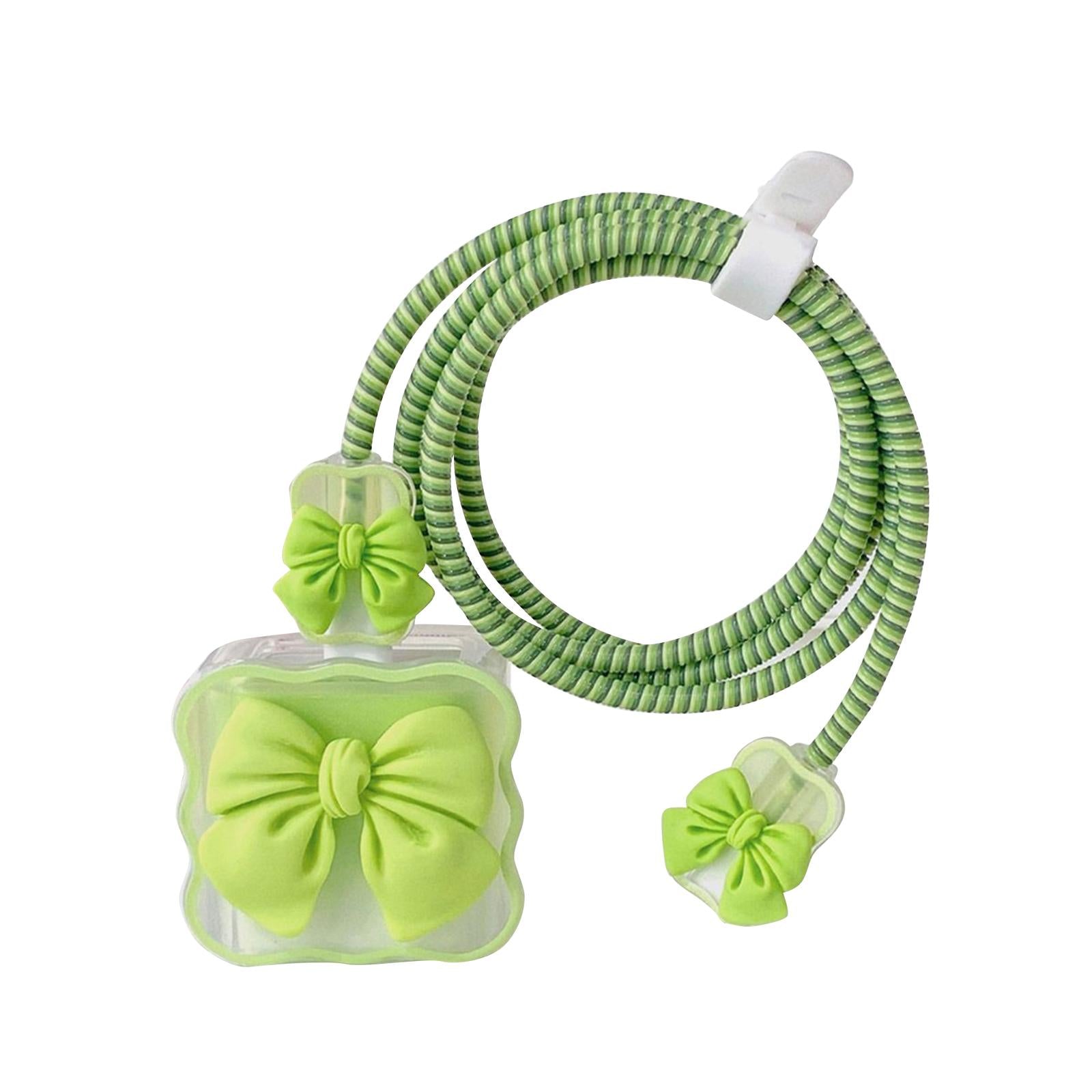 4xChargers Cable Protective Cover 4in1 3D Protective Case for Cell Phone Phone Bow Knot Green