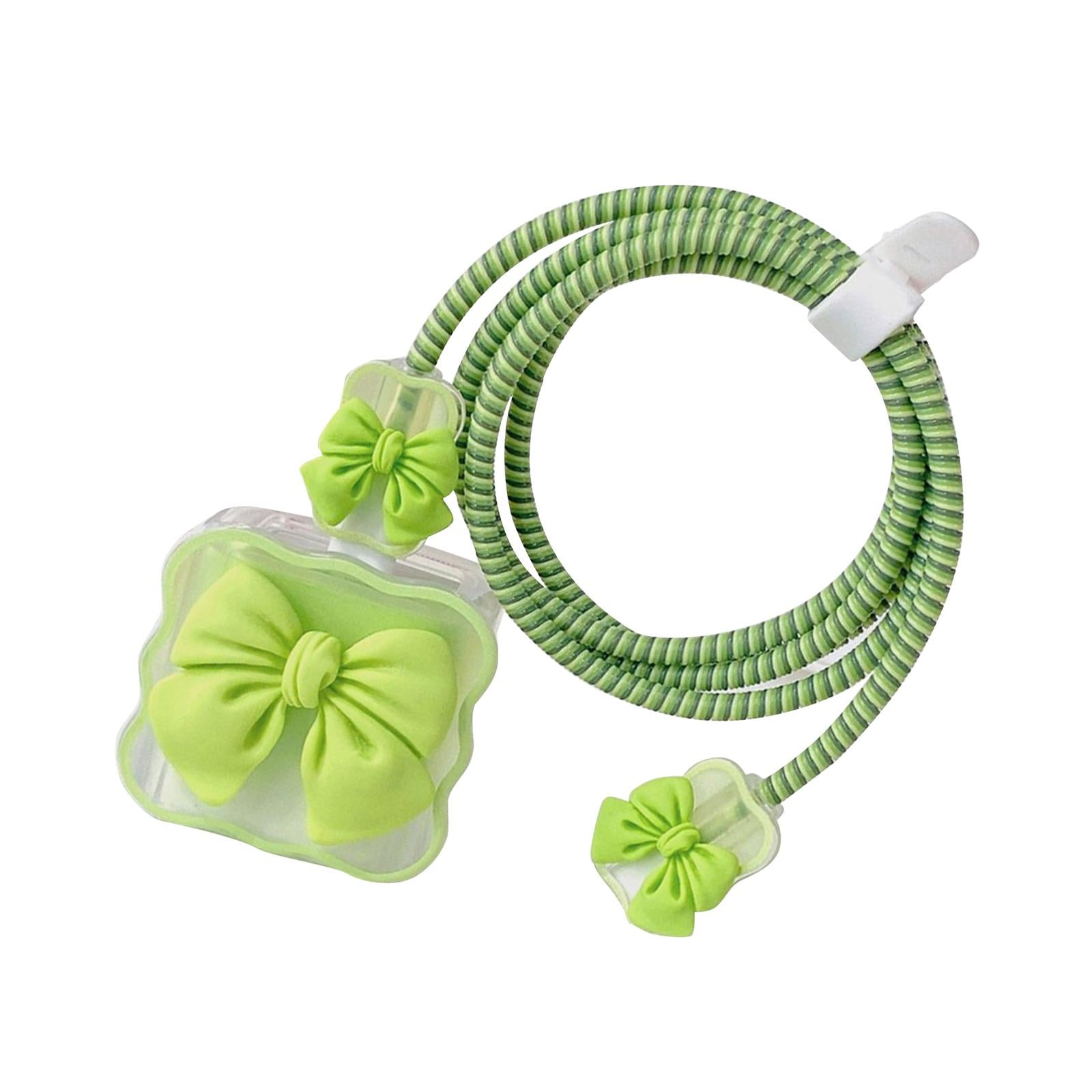 3xChargers Cable Protective Cover 4in1 3D Protective Case for Cell Phone Phone Bow Knot Green