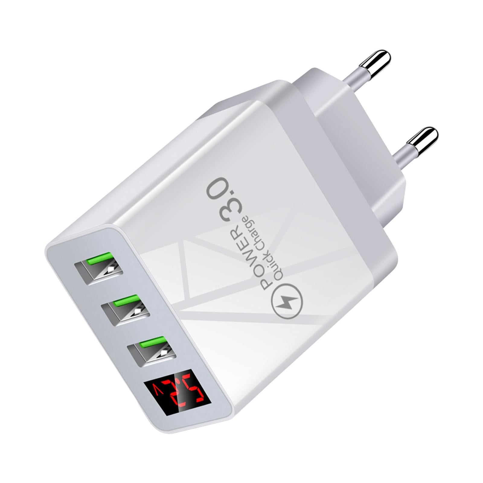 3x3USB Digital Display Fast Charging Portable Fast Charger for Travel Charging White