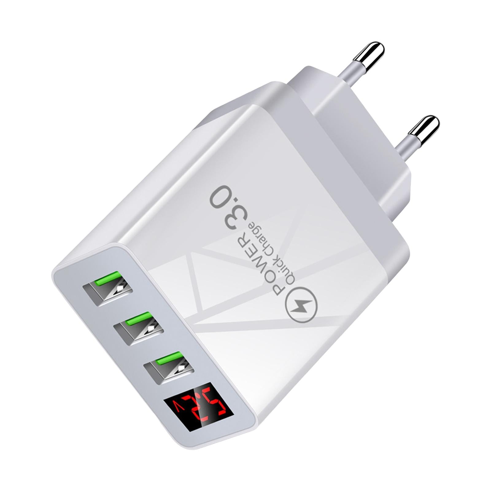 3x3USB Digital Display Fast Charging Portable Fast Charger for Travel Charging White