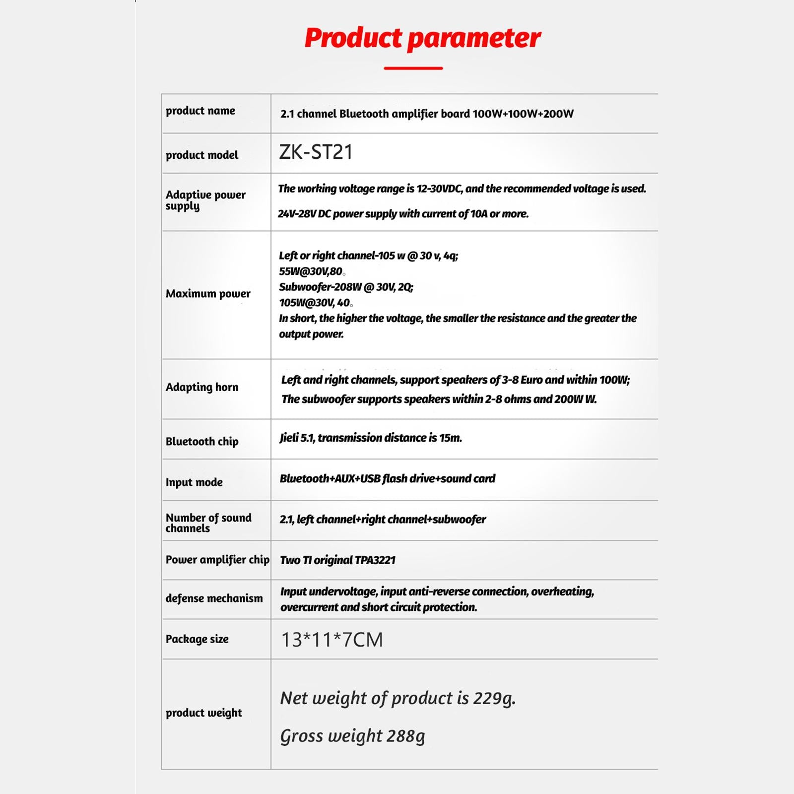Digital Amplifier Board DIY Sturdy Compact 100W×2+200W Amp Board 2.1 Channel