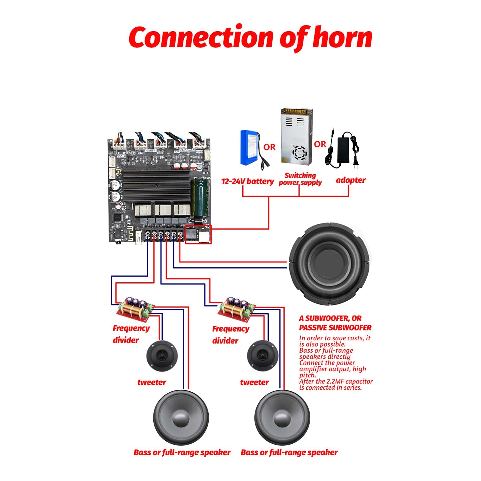 Digital Amplifier Board DIY Sturdy Compact 100W×2+200W Amp Board 2.1 Channel