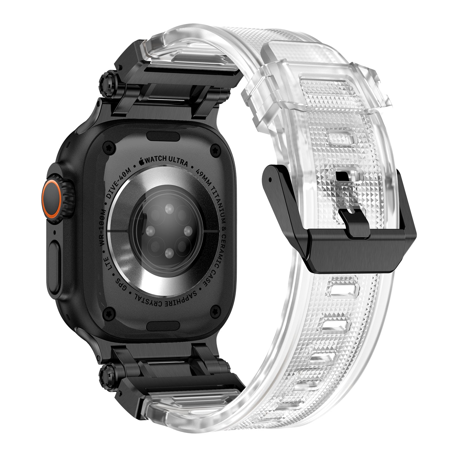 For Apple Watch Ultra 2 Ultra 49mm / 9 8 7 45mm / 6 5 4 SE (2023) SE (2022) SE 44mm / 3 2 1 42mm Silicone Strap - Black / Transparent