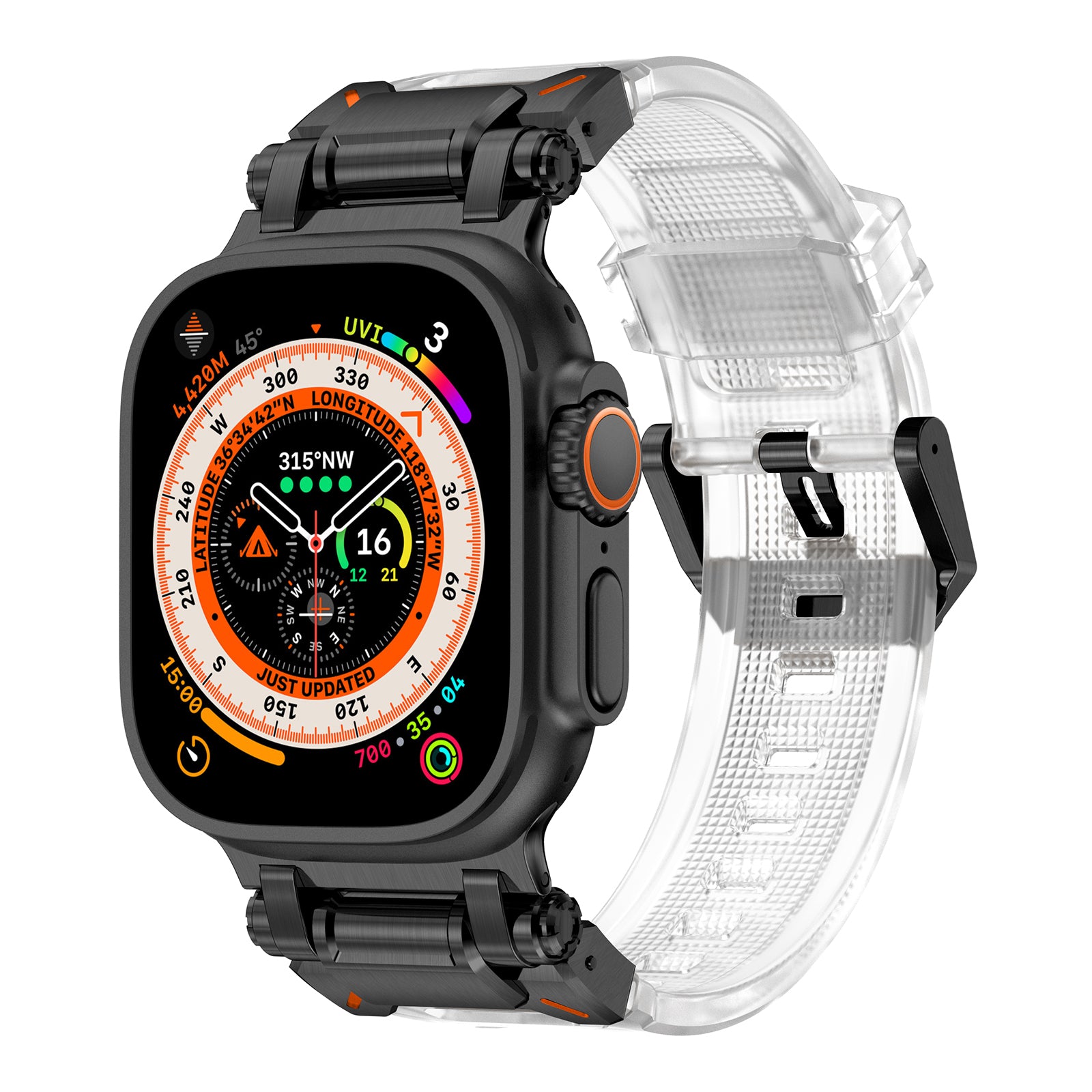 For Apple Watch Ultra 2 Ultra 49mm / 9 8 7 45mm / 6 5 4 SE (2023) SE (2022) SE 44mm / 3 2 1 42mm Silicone Strap - Black / Transparent