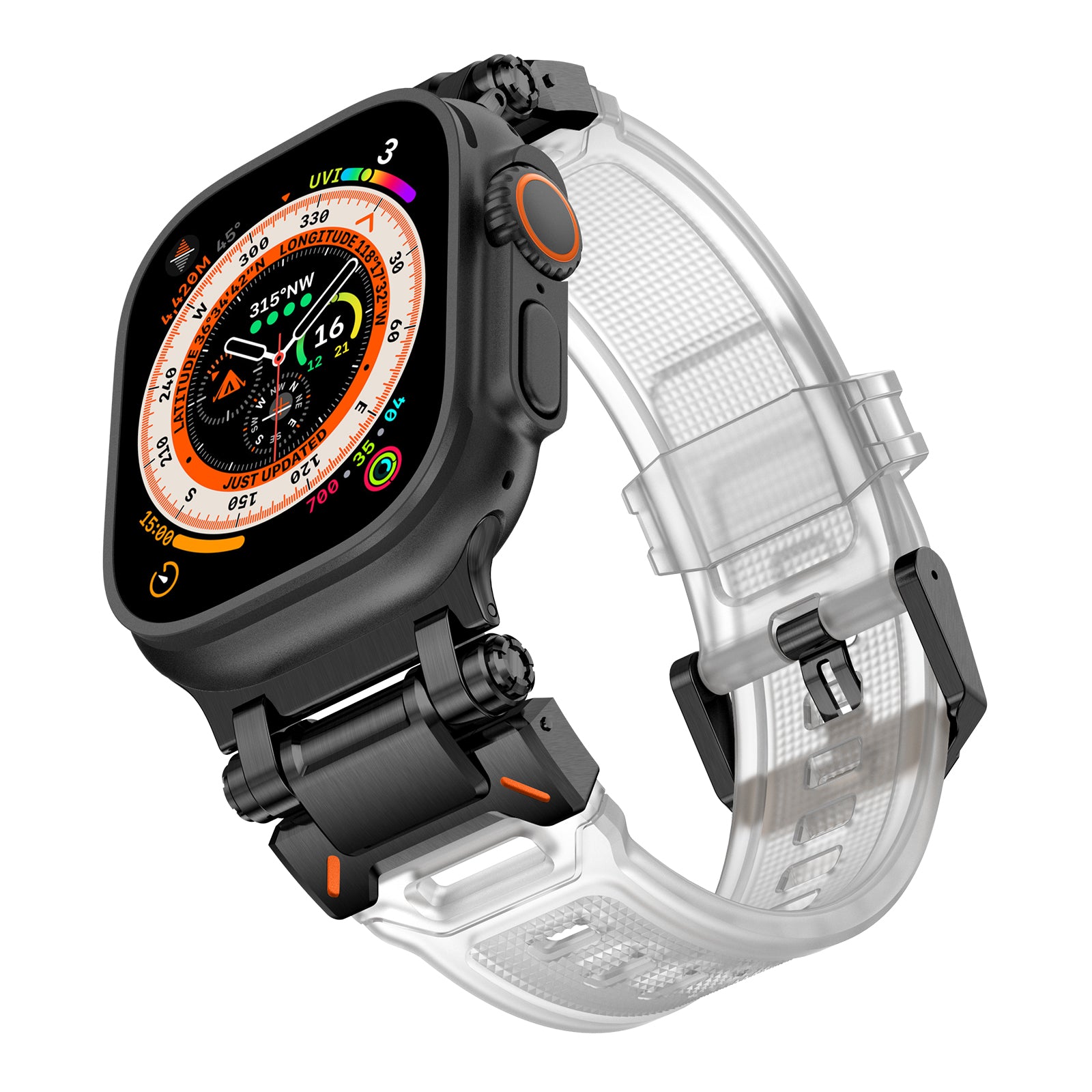 For Apple Watch Ultra 2 Ultra 49mm / 9 8 7 45mm / 6 5 4 SE (2023) SE (2022) SE 44mm / 3 2 1 42mm Silicone Strap - Black / Transparent