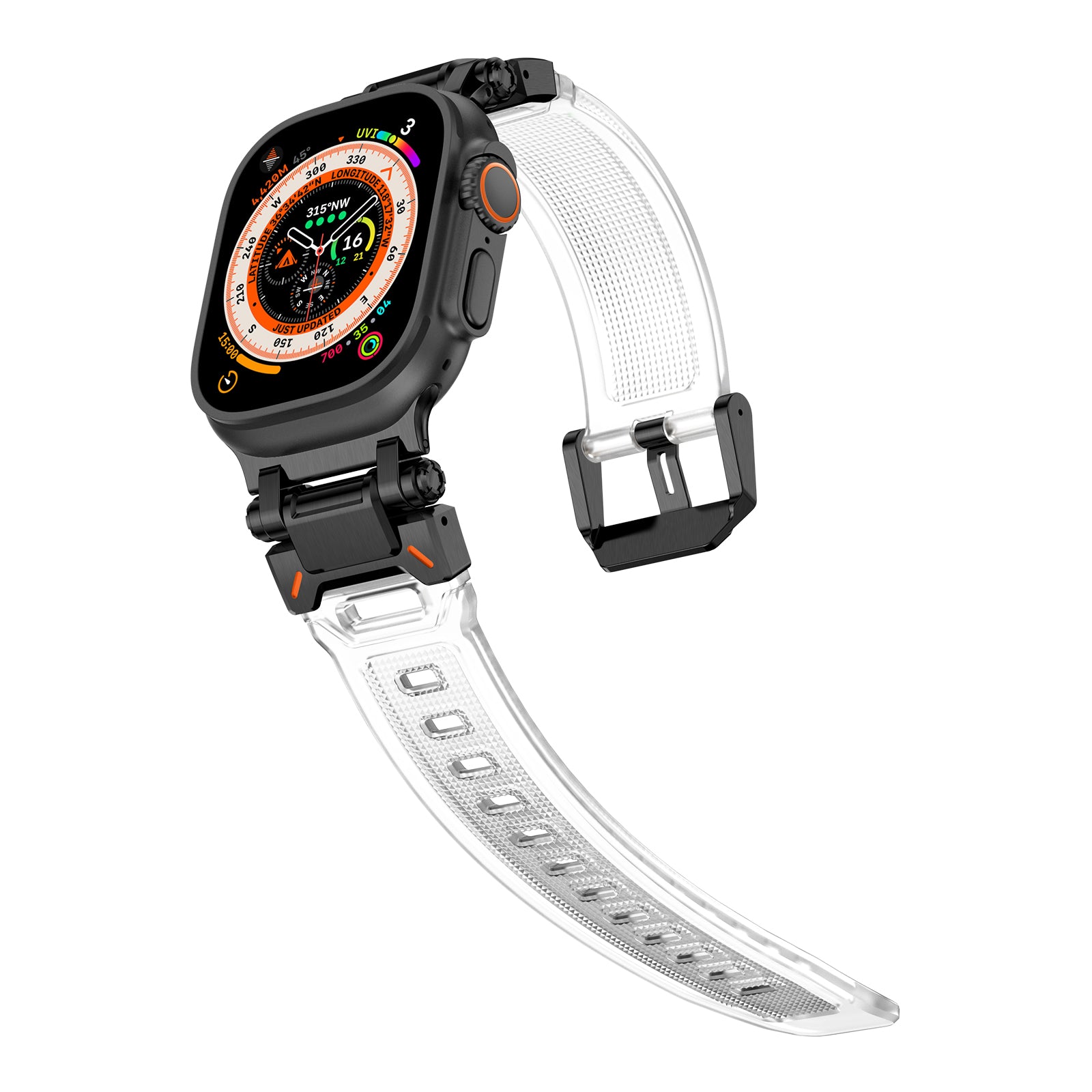 For Apple Watch Ultra 2 Ultra 49mm / 9 8 7 45mm / 6 5 4 SE (2023) SE (2022) SE 44mm / 3 2 1 42mm Silicone Strap - Black / Transparent