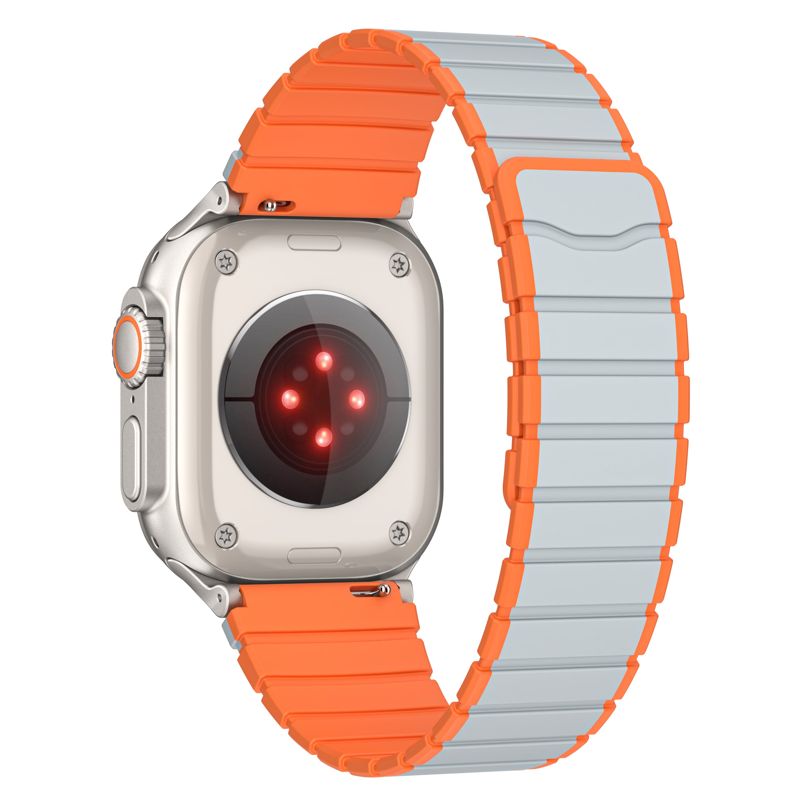 For Apple Watch Ultra 2 Ultra 49mm / 9 8 7 45mm / 6 5 4 SE (2023) SE (2022) SE 44mm / 3 2 1 42mm Magnetic Silicone Watch Band - Grey+Orange