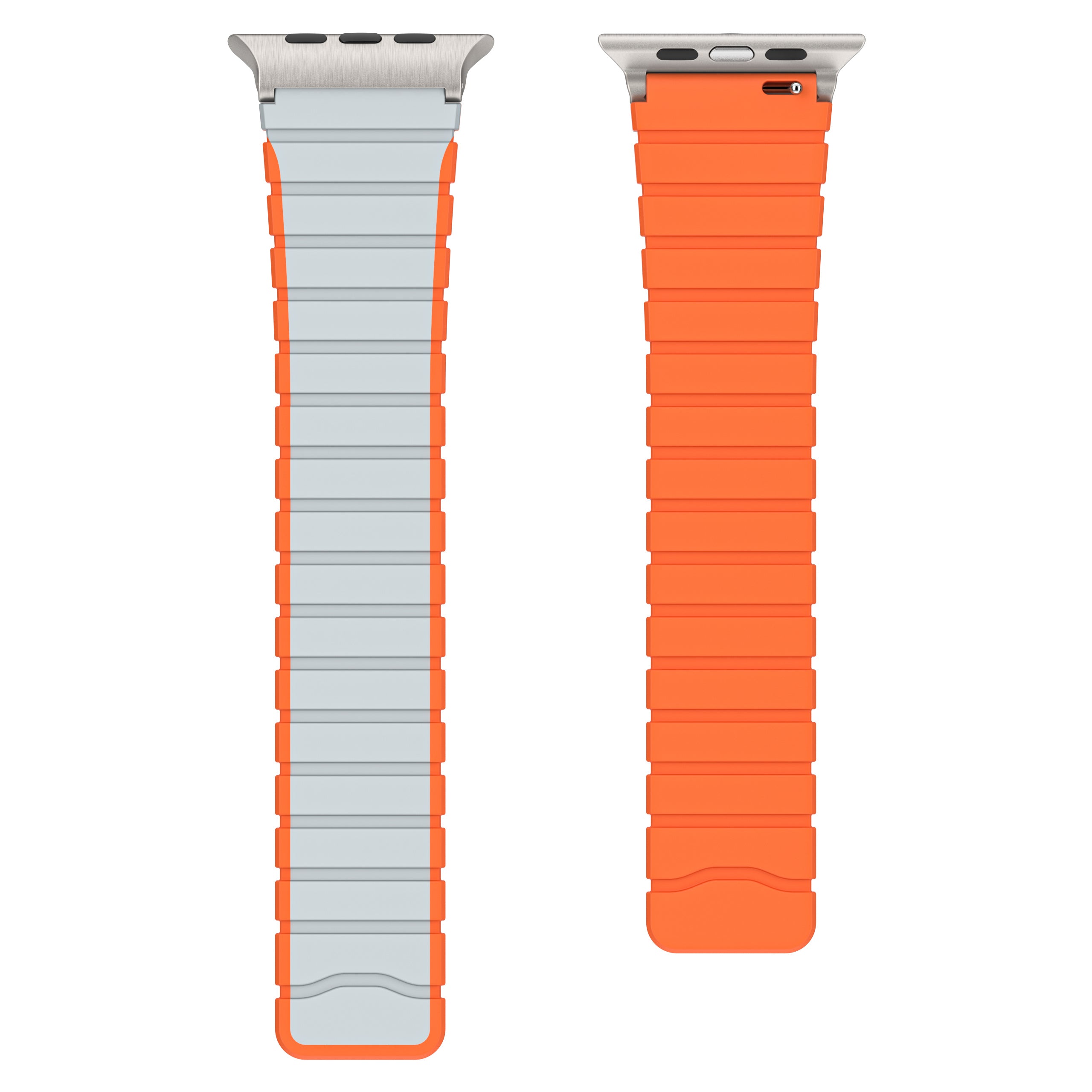 For Apple Watch Ultra 2 Ultra 49mm / 9 8 7 45mm / 6 5 4 SE (2023) SE (2022) SE 44mm / 3 2 1 42mm Magnetic Silicone Watch Band - Grey+Orange