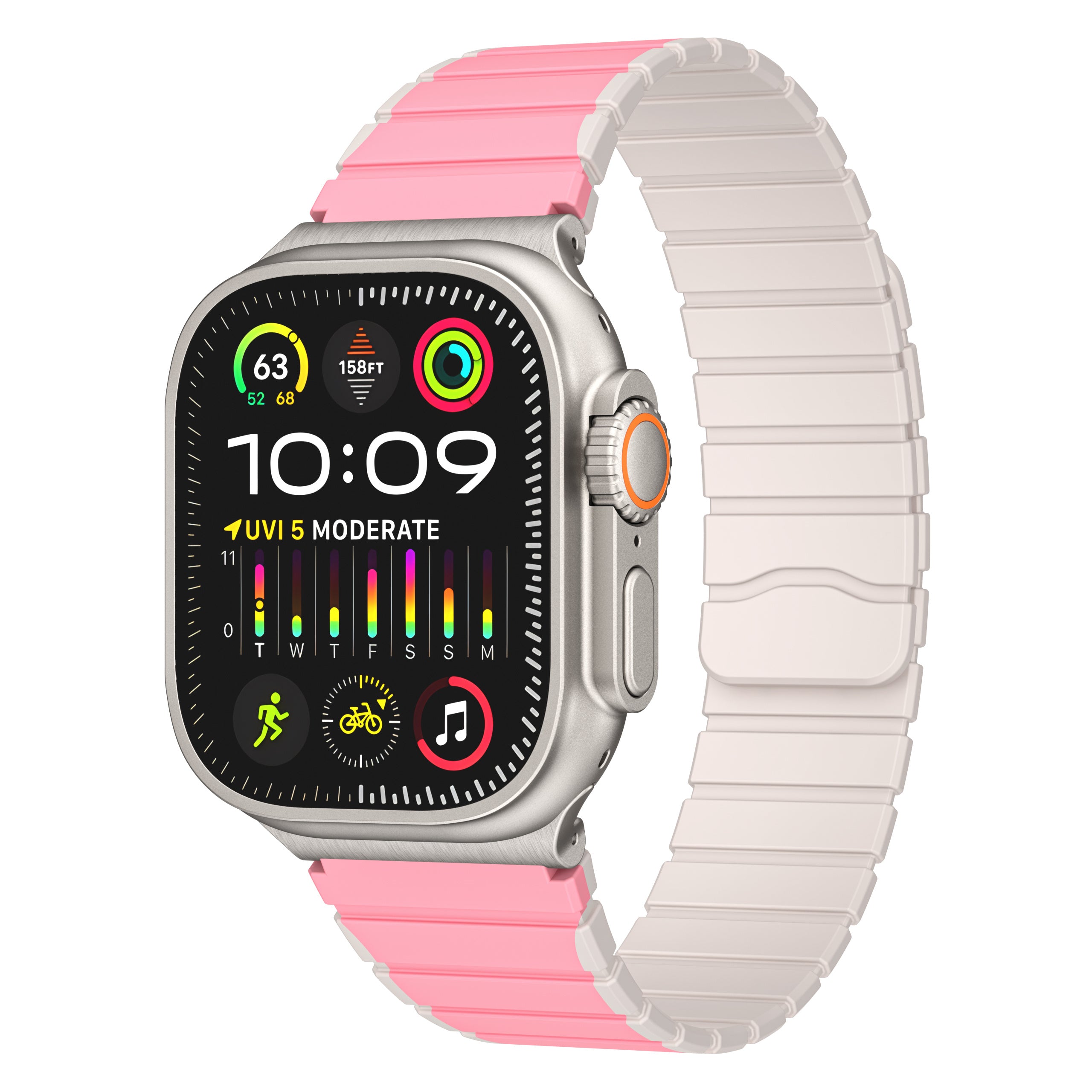 For Apple Watch Ultra 2 Ultra 49mm / 9 8 7 45mm / 6 5 4 SE (2023) SE (2022) SE 44mm / 3 2 1 42mm Magnetic Silicone Watch Band - Pink+Starlight