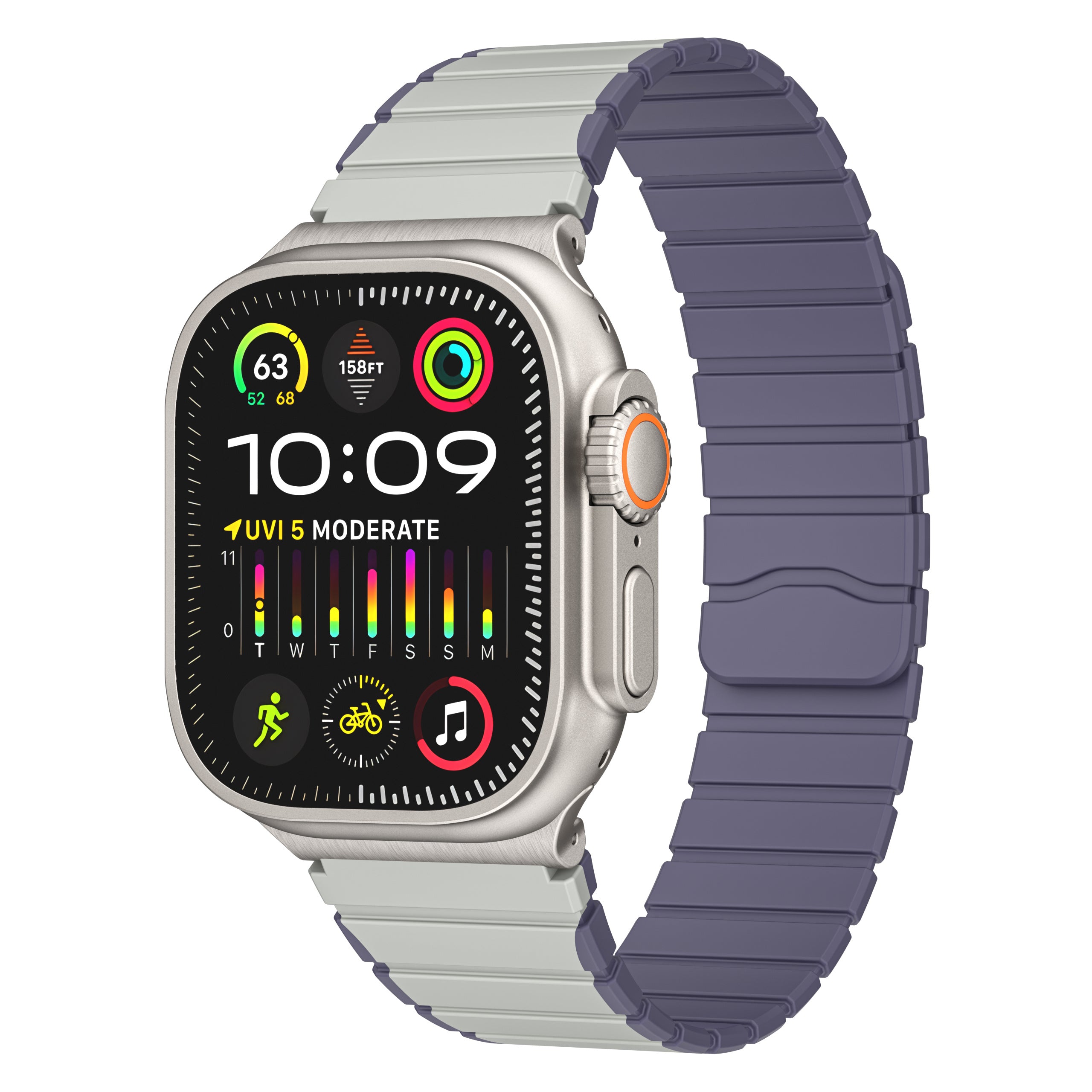 For Apple Watch Ultra 2 Ultra 49mm / 9 8 7 45mm / 6 5 4 SE (2023) SE (2022) SE 44mm / 3 2 1 42mm Magnetic Silicone Watch Band - Light Grey+Blue