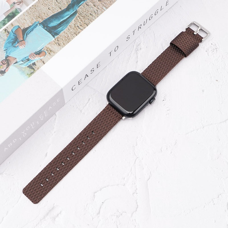 For Apple Watch Series 9 8 7 41mm / 6 5 4 SE (2023) SE (2022) SE 40mm / 3 2 1 38mm Grids Texture Nylon Strap - Brown