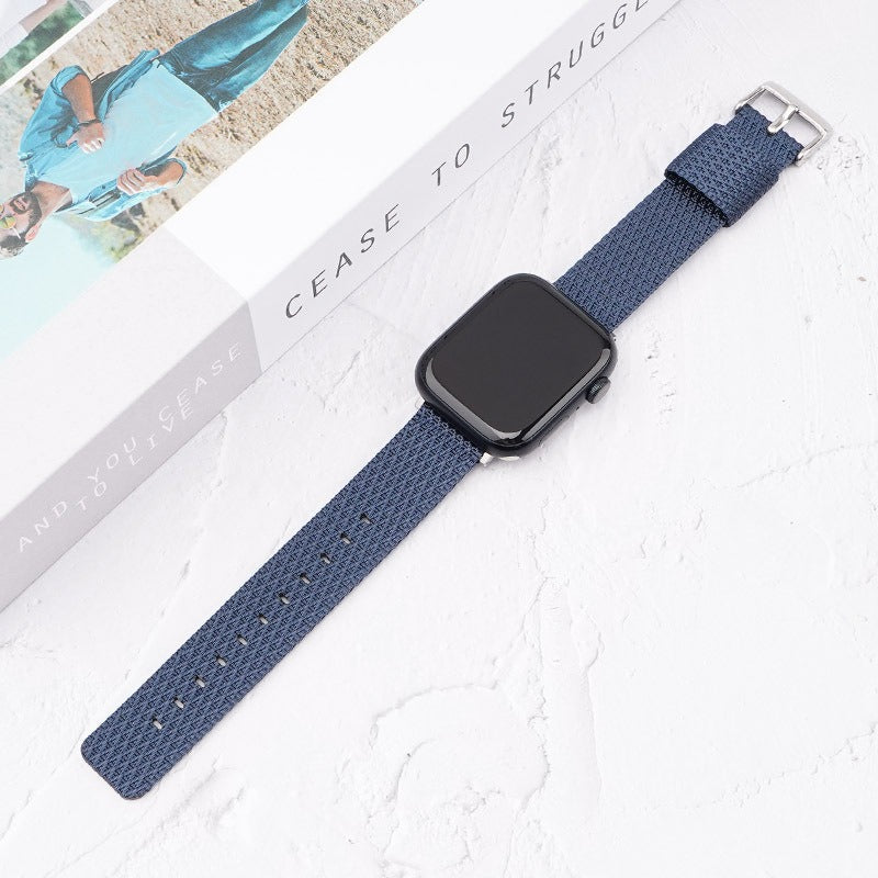 For Apple Watch Series 9 8 7 41mm / 6 5 4 SE (2023) SE (2022) SE 40mm / 3 2 1 38mm Grids Texture Nylon Strap - Sapphire