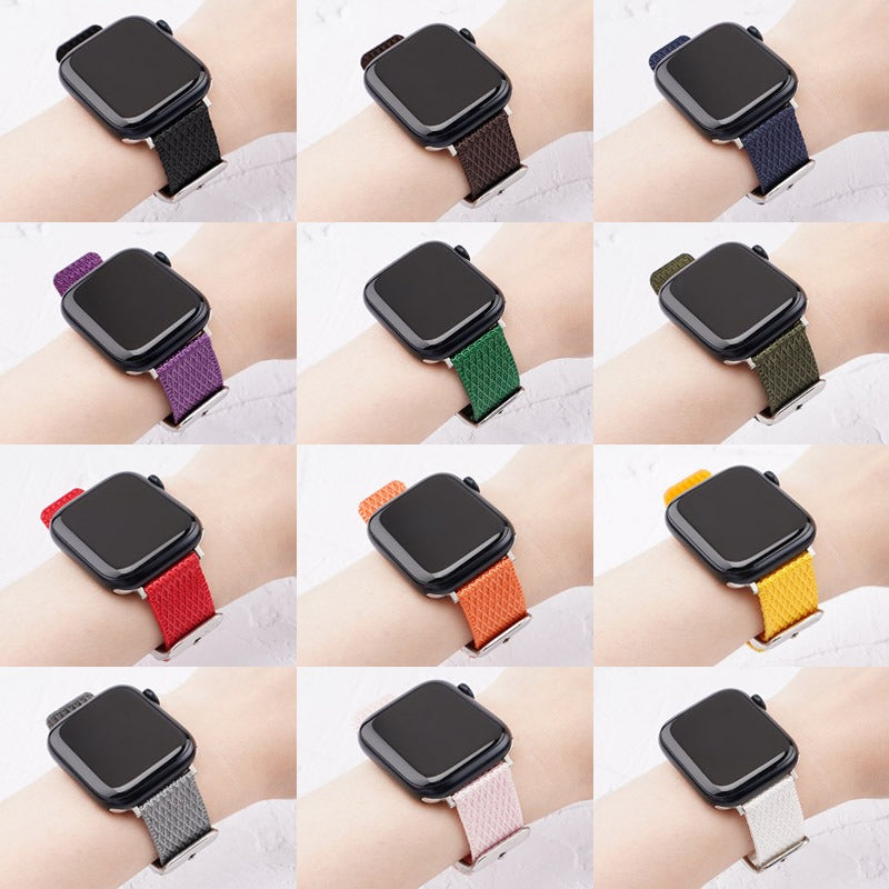 For Apple Watch Series 9 8 7 41mm / 6 5 4 SE (2023) SE (2022) SE 40mm / 3 2 1 38mm Grids Texture Nylon Strap - Sapphire
