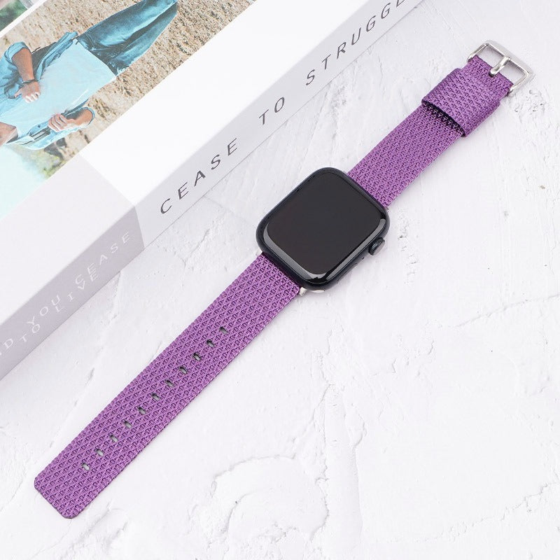 For Apple Watch Series 9 8 7 41mm / 6 5 4 SE (2023) SE (2022) SE 40mm / 3 2 1 38mm Grids Texture Nylon Strap - Purple