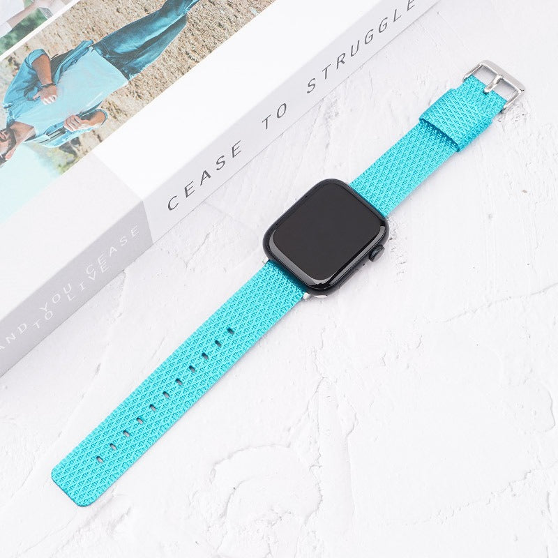 For Apple Watch Series 9 8 7 41mm / 6 5 4 SE (2023) SE (2022) SE 40mm / 3 2 1 38mm Grids Texture Nylon Strap - Baby Blue