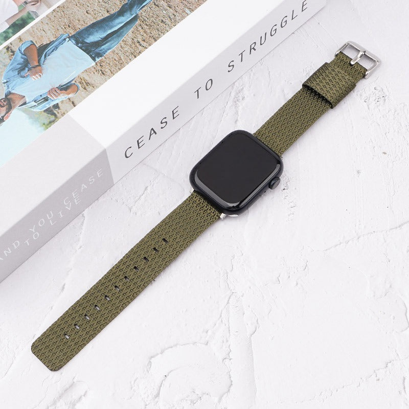 For Apple Watch Series 9 8 7 41mm / 6 5 4 SE (2023) SE (2022) SE 40mm / 3 2 1 38mm Grids Texture Nylon Strap - Army Green