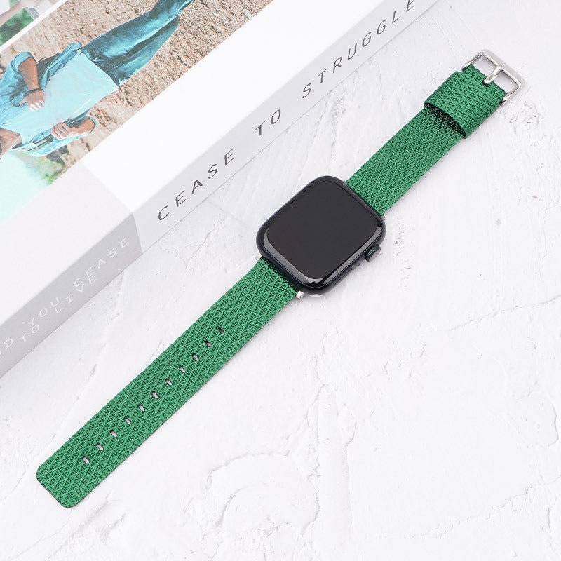 For Apple Watch Series 9 8 7 41mm / 6 5 4 SE (2023) SE (2022) SE 40mm / 3 2 1 38mm Grids Texture Nylon Strap - Dark Green
