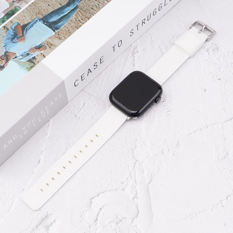 For Apple Watch Series 9 8 7 41mm / 6 5 4 SE (2023) SE (2022) SE 40mm / 3 2 1 38mm Grids Texture Nylon Strap - White
