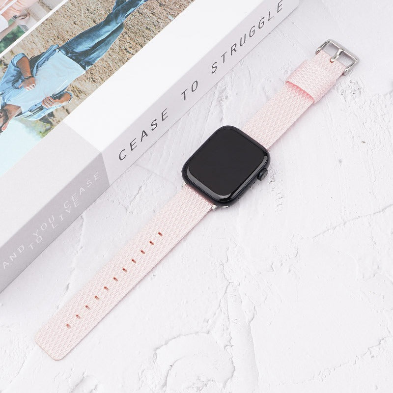 For Apple Watch Series 9 8 7 41mm / 6 5 4 SE (2023) SE (2022) SE 40mm / 3 2 1 38mm Grids Texture Nylon Strap - Light Pink