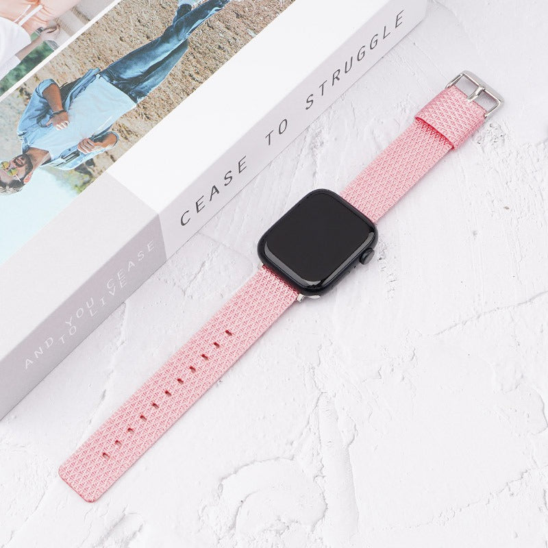 For Apple Watch Series 9 8 7 41mm / 6 5 4 SE (2023) SE (2022) SE 40mm / 3 2 1 38mm Grids Texture Nylon Strap - Deep Pink