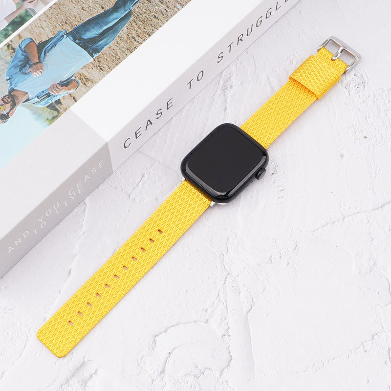 For Apple Watch Series 9 8 7 41mm / 6 5 4 SE (2023) SE (2022) SE 40mm / 3 2 1 38mm Grids Texture Nylon Strap - Yellow