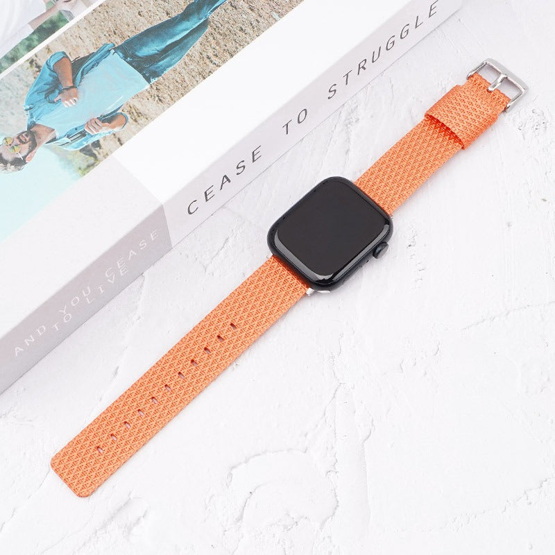 For Apple Watch Series 9 8 7 41mm / 6 5 4 SE (2023) SE (2022) SE 40mm / 3 2 1 38mm Grids Texture Nylon Strap - Orange
