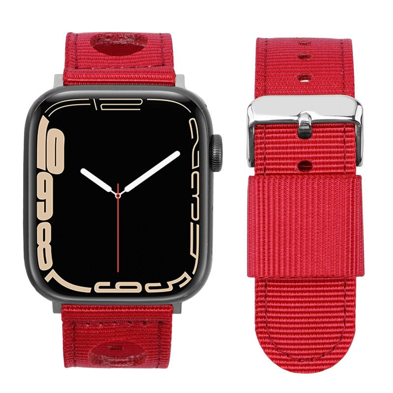 For Apple Watch Series 9 8 7 41mm / 6 5 4 SE (2023) SE (2022) SE 40mm / 3 2 1 38mm Nylon Watch Band Waterproof Replacement Strap - Red