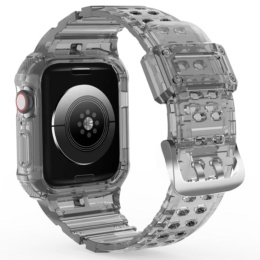 For Apple Watch Series 7 8 9 41mm / Series 7 8 9 45mm TPU Watch Strap with Case - Transparent Black