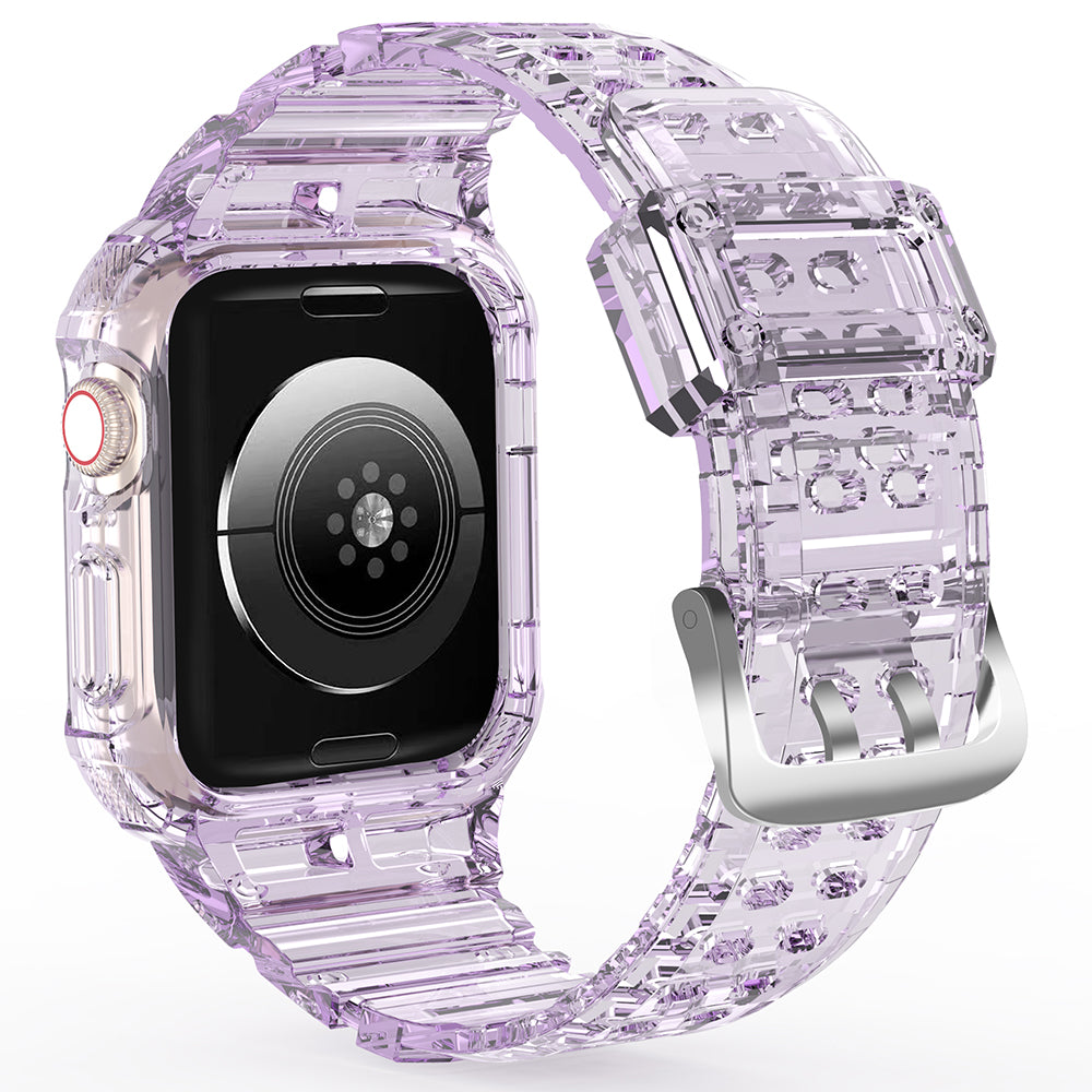 For Apple Watch Series 7 8 9 41mm / Series 7 8 9 45mm TPU Watch Strap with Case - Transparent Purple