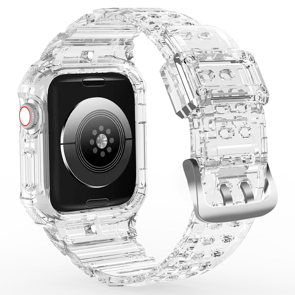 For Apple Watch Series 7 8 9 41mm / Series 7 8 9 45mm TPU Watch Strap with Case - Transparent