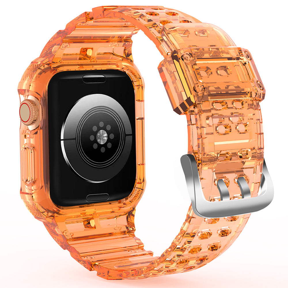 For Apple Watch Series 7 8 9 41mm / Series 7 8 9 45mm TPU Watch Strap with Case - Transparent Orange