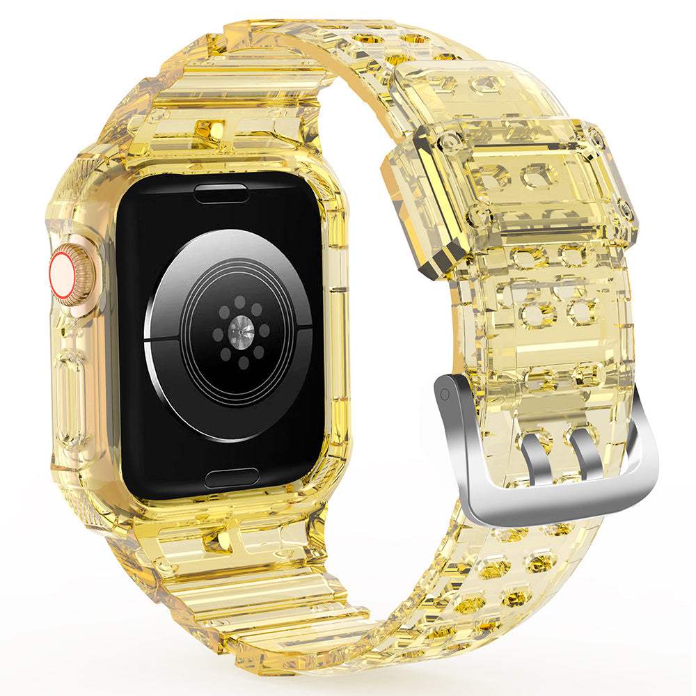 For Apple Watch Series 7 8 9 41mm / Series 7 8 9 45mm TPU Watch Strap with Case - Transparent Yellow