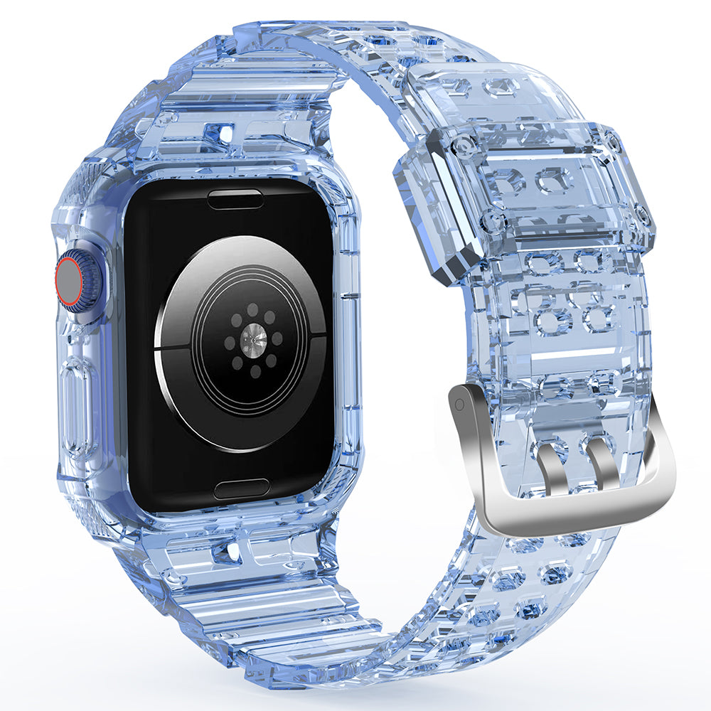 For Apple Watch Series 7 8 9 41mm / Series 7 8 9 45mm TPU Watch Strap with Case - Transparent Blue