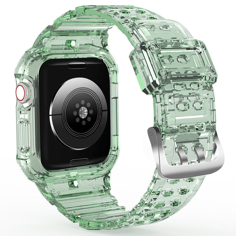 For Apple Watch Series 7 8 9 41mm / Series 7 8 9 45mm TPU Watch Strap with Case - Transparent Green
