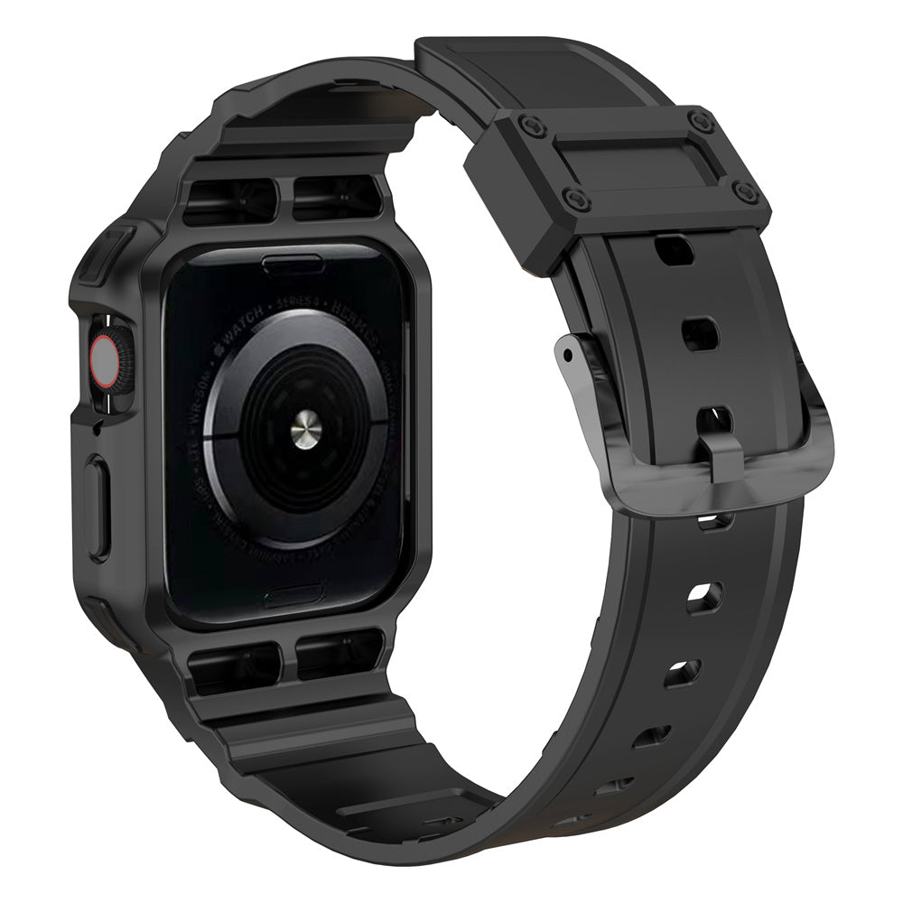 For Apple Watch Series 9 8 7 41mm / 9 8 7 41 45mm Watch Band Replacement TPU Strap with Case Cover - Black