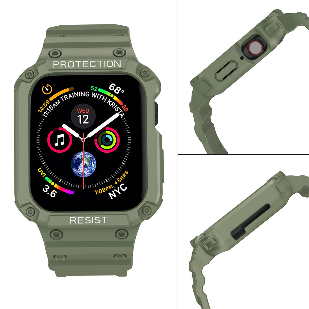 For Apple Watch Series 9 8 7 41mm / 9 8 7 41 45mm Watch Band Replacement TPU Strap with Case Cover - Army Green